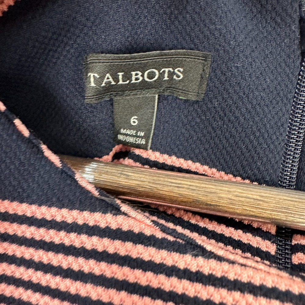 Talbots Striped Midi Sheath Dress Womens 6 Pink Blue 3/4 Sleeve Preppy Office - Picture 3 of 6